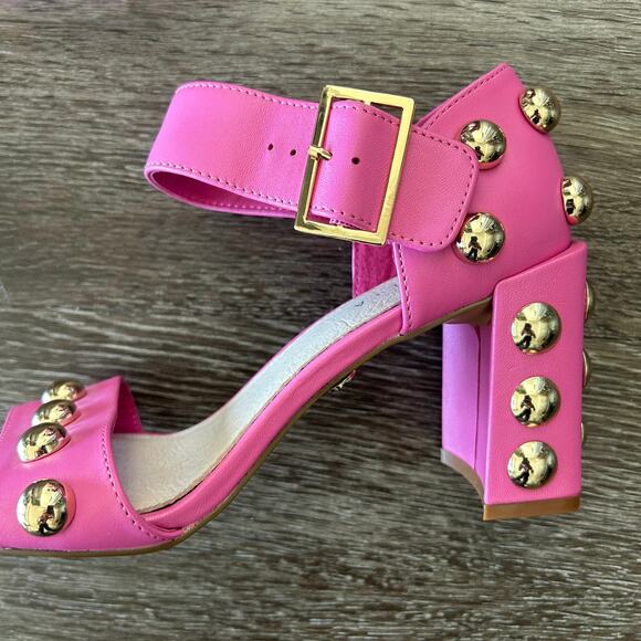 NWT Cecelia New York Gail Studded Block Heel Sandals in Pink Leather Size 7M - Picture 2 of 16